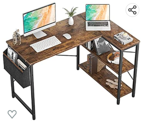 lot 67688 image: Homieasy Small L Shaped Computer Desk, 47 Inch L-Shaped Corner Desk with Reversible Storage Shelves for Home Office Workstation