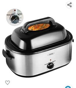 lot 67720 image: Roaster Oven, 24Qt Electric Roaster Oven, Turkey Roaster Oven Buffet with Self-Basting Lid, Removable Pan, Cool-Touch Handles, 1450W Stainless Steel Roaster Oven, Silver