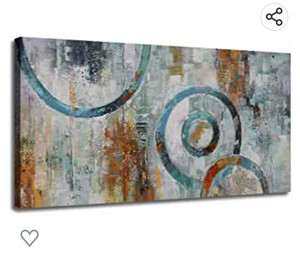 lot 67729 image: Arjun Abstract Wall Art Geometric Canvas Circle Block Painting Modern Grey Brown Picture. 40x20