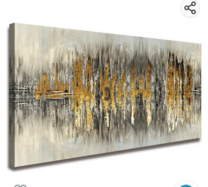 lot 67730 image: Grey and Gold Abstract Wall Art Paintings Print Artwork 1 Pieces Stretched and Framed Modern Brown Wall Decor Canvas Print Wall Art 20x40
