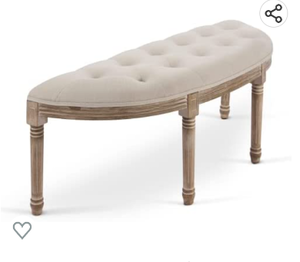 lot 67739 image: VONLUCE Half Moon French Vintage Bench with Padded Seat & Rubberwood Legs, 49 Upholstered Entryway Bench & Dining Bench