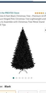 lot 67744 image: Prextex 6 Feet Black Christmas Tree - Premium Artificial Spruce Hinged Pink Christmas Tree Lightweight