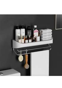 lot 67511 image: Bathroom Shelf,No Drilling Shower Caddy Wall Mounted,Adhesive Bathroom Organizer with Towel Bar, Grey