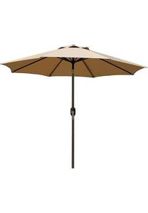 lot 67528 image: Blissun 9 Outdoor Market Patio Umbrella with Push Button Tilt and Crank, 8 Ribs (Tan) not fully inspected outside of box
