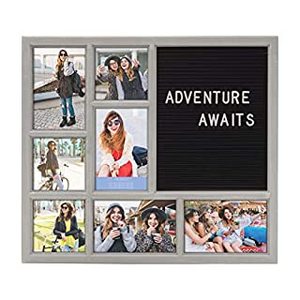 lot 67534 image: Melannco Customizable Letter Board 7-Opening Photo Collage, 15 x 17 inch, Distressed Grey