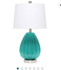 lot 67558 image: Elegant Designs Teal Creased Table Lamp with Fabric Shade, Used.