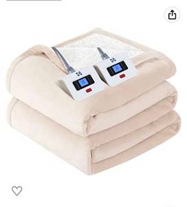 lot 67572 image: Sealy Electric Blanket King Size, Flannel & Sherpa Heated Blanket, Beige