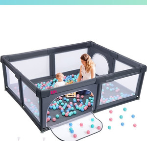 lot 67636 image: EIH Large Baby Playpen with Ocean Ball Pit, 79 Inch x 59 Inch, Dark Grey, may or may not be complete not fully inspected outside of box, Playpen only, ball pit balls not included