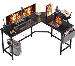 lot 57904 image: retails for 139.99 Cubiker 59.1 L-Shaped Gaming Desk, Home Office Computer Desk with Monitor Stand, Black