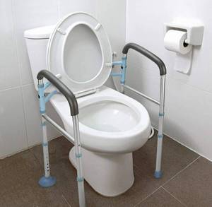 lot 57941 image: retails for 76.99 OasisSpace Stand Alone Toilet Safety Rail - Heavy Duty Medical Toilet Safety Frame for Elderly, Handicap and Disabled - Adjustable Bathroom Toilet Handrails Grab Bar, Fit Any Toilet