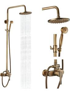 lot 57942 image: retails for 143.00 Airuida Antique Brass Exposed Pipe Shower System Shower Fixture Single handle 8 Inch Rainfall Shower Head Shower Faucet Adjustable Shower Head Bar Modern Dual Functions Combo Unit Set