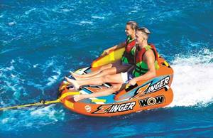 lot 57949 image: retails for 196.99 WOW Sports Zinger Towable Tube for Boating 1-2 Rider