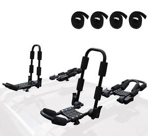 lot 57950 image: retails for 119.99 WIRUGA Folding Kayak Rack 4 PCSSet J Bar Roof Carrier Rack of Bilateral Premier for CanoeSUPKayaks and Surfboard Board On Rooftop Mount on SUVCar and Truck Crossbar with 4 PCS Tie Down Straps