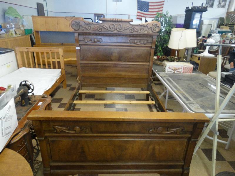 lot 316 image: Old wooden full sized bed frame.
