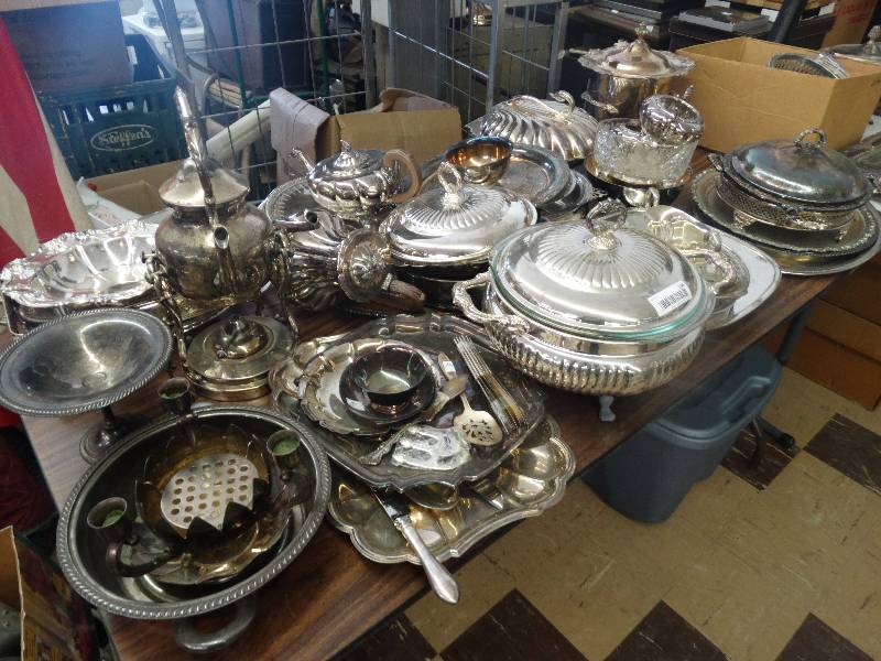 lot 334 image: Large lot of silver - plate kitchen ware.