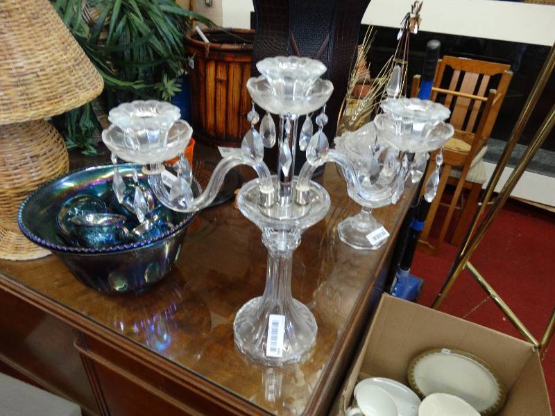 lot 495 image: Heavy glass candle sick holders.