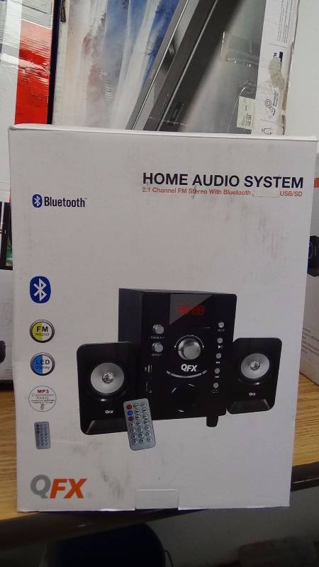lot 2120 image: QFX BT202BLK 2.1 Channel NFC Bluetooth Speaker