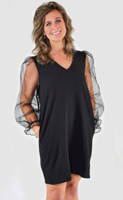 lot 30682 image: Solid Sheer Edge Bubble Sleeves Mini Dress, Large