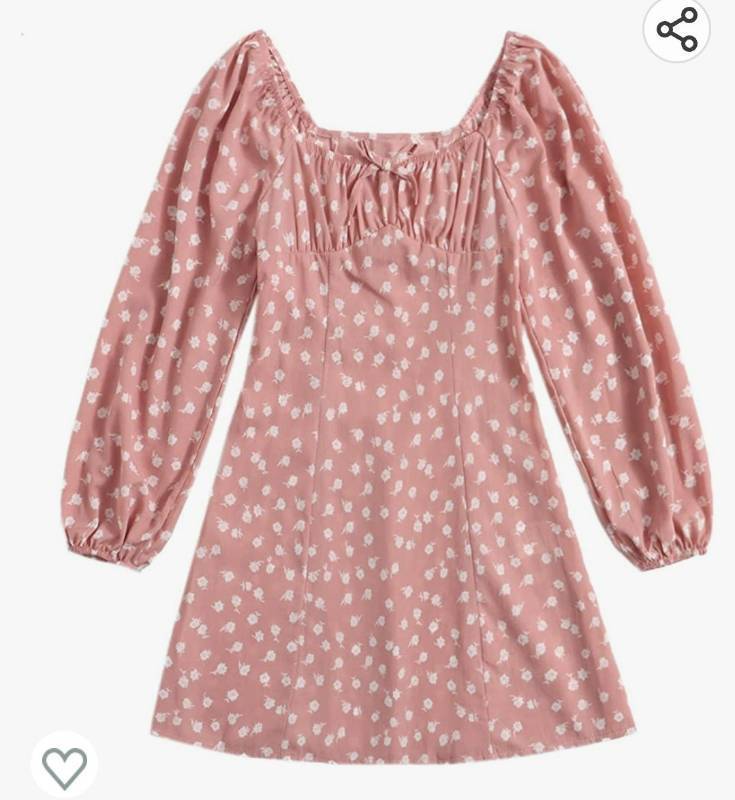 lot 36973 image: Milumia Girls Boho Ditsy Floral Ruched Square Neck Long Sleeve Short A Line Dress Large