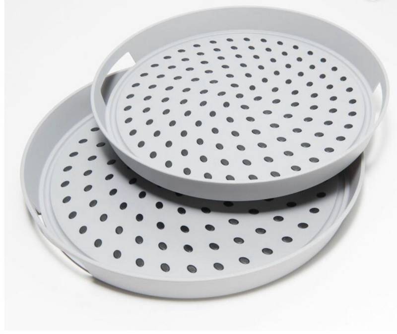 lot 59401 image: Henning Lee 2-Piece Medium & Large Round Non-Slip Serving Tray, Gray