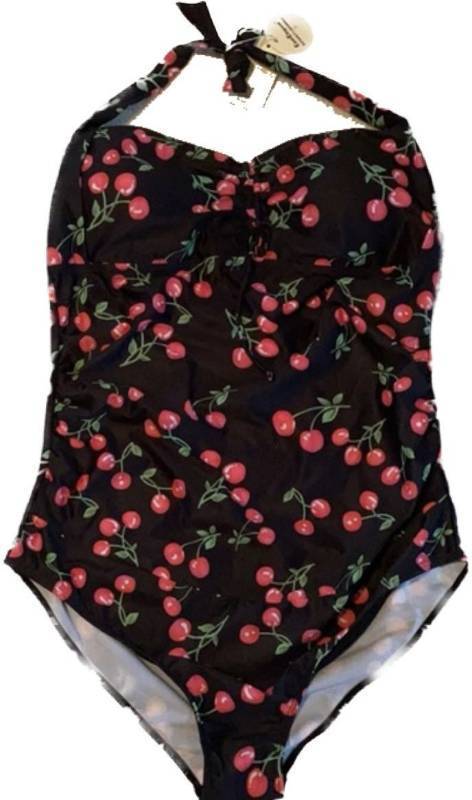 lot 30489 image: EastElegant Maternity Swimwear One Piece Halter with Adjustable Chest Drawstring, Cherries, Large