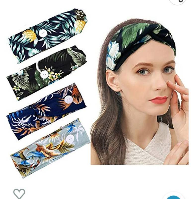 lot 36729 image: HAISWET Women Floral Cross Elastic 4 Pcs Colorful Boho Hair Band with Button Headband