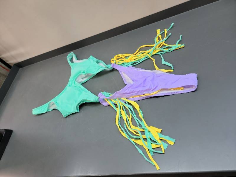 lot 36736 image: Teal and purple monokini cut out one piece size Large