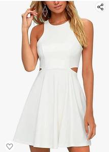 lot 36997 image: BELONGSCI Women Sweet and Cute Sleeveless Racerback Flared Swing A-Line Waist Hollow Out Summer Short Dress Small Retail $50.00