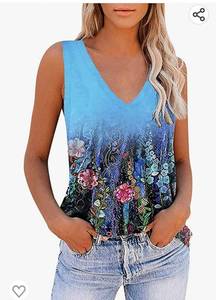 lot 36998 image: Summer Tops for Women, Womens Fashion Stripe V Neck Tank Top Sleeveless Vest T Shirts Casual Loose Tunic Blouses Medium