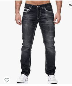 lot 37002 image: Juybenmu Slim Fit Stretch Jeans for Men, Distressed Denim Pants Basic Street Classic Casual Relaxed Trousers Athletic Wear XL