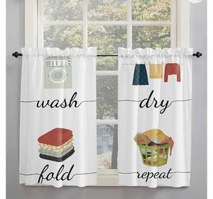 lot 37006 image: Dinhomela Laundry Room Curtain Set 2 Panels Curtains 45 Inch Long, Laundry Kitchen Curtains Wide Pocket Window Curtain Panels Home 42x45x2