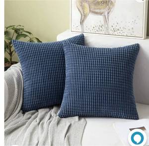 lot 37012 image: MIULEE Pack of 2 Decorative Throw Pillow Covers Soft Corduroy Solid Outdoor Pillow Cases Spring Navy Blue Pillowcases for Couch Cushion Sofa Bedroom 16 x 16 Inch