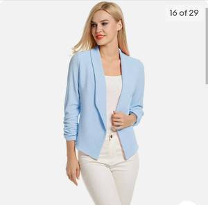lot 37016 image: POGTMM Women 34 Sleeve Blazer Open Front Cardigan Jacket Work Office Blazer Medium