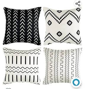 lot 37022 image: WLNUI Set of 4 Pillow Covers,18x18 Pillow Covers Modern Throw Pillow Covers Black Boho Geometric Mudcloth Linen Neutral Decorative Pillow Covers for Sofa Couch Chair l p