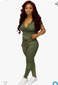 lot 37028 image: Womens Sweatsuit Set Two Piece Outfits Short Sleeve Crop top  Skinny Long Pants Tracksuits Jogging Jumpsuits Medium