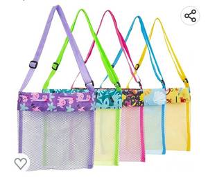 lot 37044 image: each Toys Shell Bags Beach Bag for Kids 5 Pcs Colorful Mesh Beach Bags Kids Seashell Mesh Bag for Kids Storage Shell Fruit Vegetable Or Toys(Set of 5)