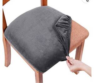 lot 37048 image: smiry Original Velvet Dining Chair Seat Covers, Stretch Fitted Dining Room Upholstered Chair Seat Cushion Cover, Removable Washable Furniture Protector Slipcovers with Ties - Set of 4, Dark Grey