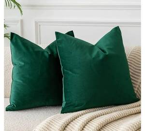 lot 37049 image: JUSPURBET Dark Green Velvet Pillow Covers 18x18,Pack of 2 Christmas Decorative Throw Pillow Covers,Solid Cushion Cases for Sofa Couch Bedroom