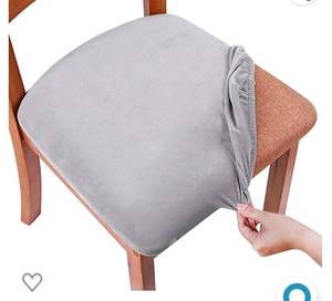 lot 37062 image: smiry Original Velvet Dining Chair Seat Covers, Stretch Fitted Dining Room Upholstered Chair Seat Cushion Cover, Removable Washable Furniture Protector Slipcovers with Ties - Set of 4 Light Grey