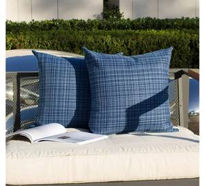 lot 37063 image: Kevin Textile Pack of 2 Decorative Outdoor Waterproof Throw Pillow Covers Stripe Square Pillowcases Modern Cushion Cases for Patio Couch Bench 18 x 18 Inch Navy Blue