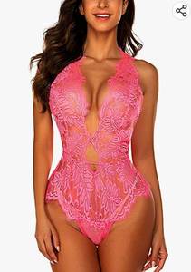 lot 37069 image: Avidlove Women One Piece Lingerie Lace Bodysuit Deep V Teddy Mini Babydoll XLPicture is for reference only 