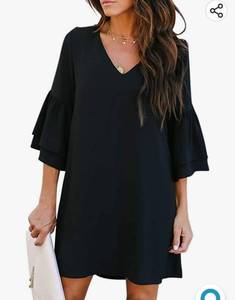 lot 37070 image: BELONGSCI Womens Dress Sweet & Cute V-Neck Bell Sleeve Shift Dress Mini Dress Medium
