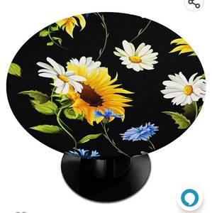 lot 37081 image: Round Fitted Tablecloths Elastic Edged,Fits up 36 - 42 Diameter Tables,Waterproof Wipeable Round Table Cover for Outdoor Patio Indoor and Dining Table(Daisy Flower)