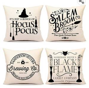 lot 37089 image: 4TH Emotion Halloween Decor Pillow Covers 18x18 Set of 4 Halloween Decorations Hocus Pocus Farmhouse Saying Outdoor Fall Pillows Decor Cushion Case for Home Couch TH023-18
