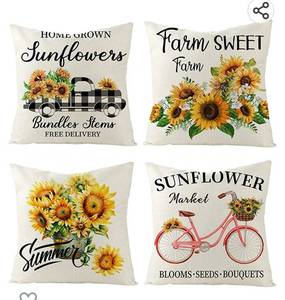 lot 37090 image: Summer Throw Pillow Covers 18x18 Inch,Set of 4 Farmhouse Dercoration,Yellow Sunflower Buffalo Plaid Check Pillows Cases,Square Couch Sofa Cushion Covers for Living Bed Room,Outdoor Spring Home Decor