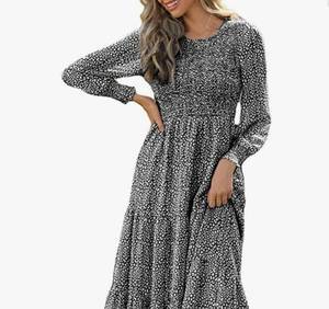 lot 37098 image: Summer Casual Long Sleeve Bohemian Floral Tiered Maxi Dress