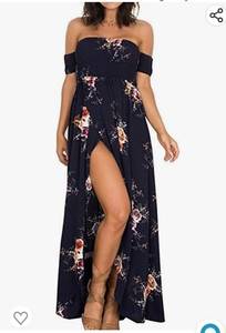 lot 37101 image: SVALIY Women Floral Off The Shoulder Split Chiffon Maxi Beach Dresses Wedding Party Medium