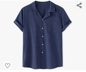 lot 37103 image: Mens Linen Shirt Summer Casual Camp Collar Short Sleeve Button Down Beach Shirts XL