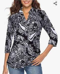lot 37104 image: Womens 34 Sleeve Floral V Neck Tops Casual Tunic Blouse Loose Shirt 2XL