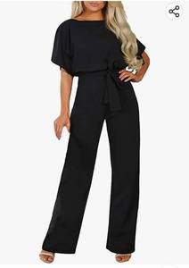 lot 37108 image: Happy Sailed Women Casual Loose Short Sleeve Belted Wide Leg Pant Romper JUMPSUITS 2XL NO BELT